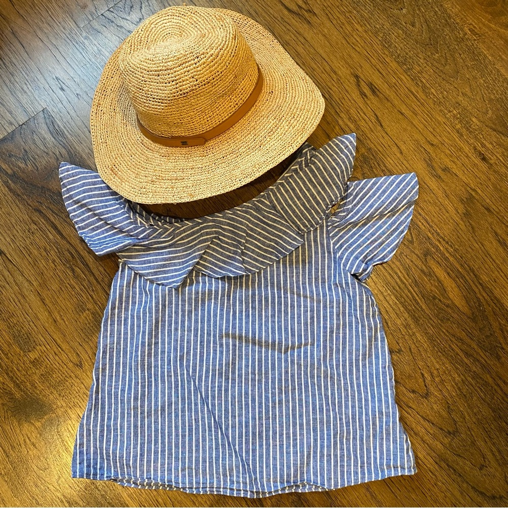 Madewell Denim Striped One Shoulder Ruffle Top - Picture 5 of 5